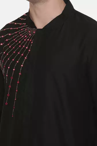 Silk Black Embroidred Kurta Set