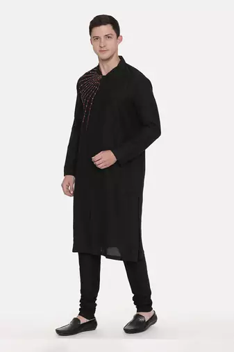 Silk Black Embroidred Kurta Set