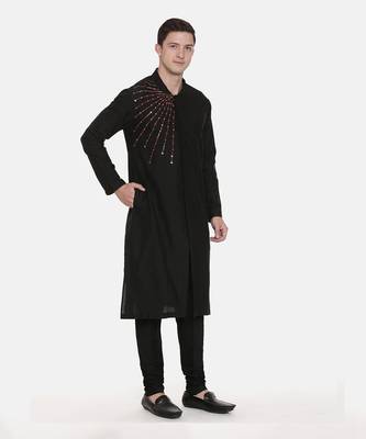Silk Black Embroidred Kurta Set 4
