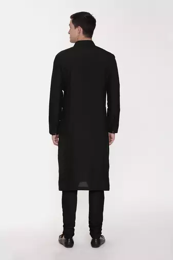 Silk Black Embroidred Kurta Set
