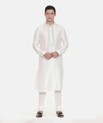 Ivory Silk Embroidered Kurta Set 1