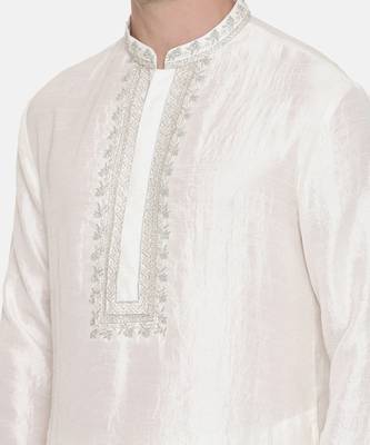 Ivory Silk Embroidered Kurta Set 2
