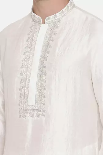 Ivory Silk Embroidered Kurta Set