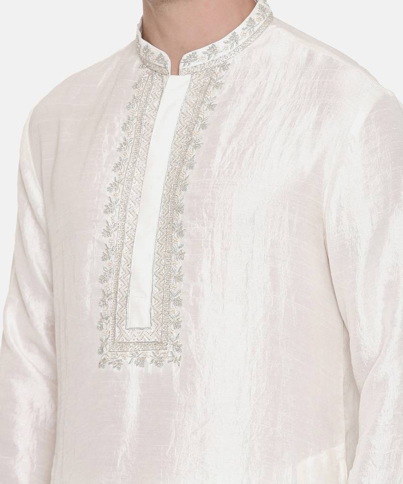 Ivory Silk Embroidered Kurta Set
