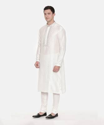Ivory Silk Embroidered Kurta Set 3