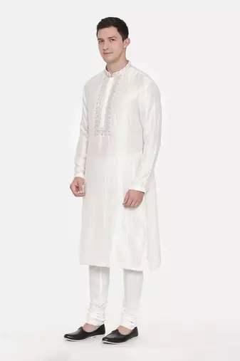 Ivory Silk Embroidered Kurta Set
