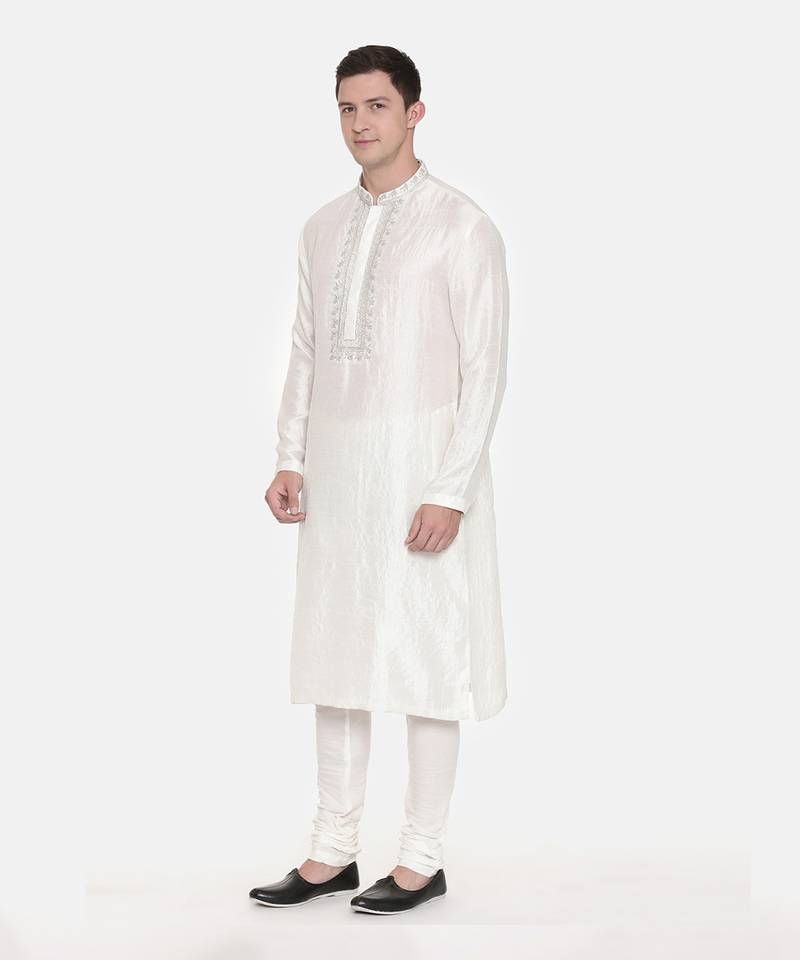 Ivory Silk Embroidered Kurta Set