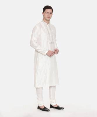 Ivory Silk Embroidered Kurta Set 4