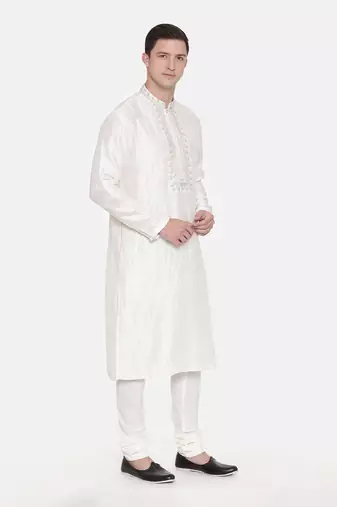 Ivory Silk Embroidered Kurta Set