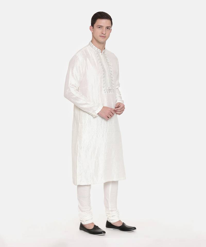 Ivory Silk Embroidered Kurta Set