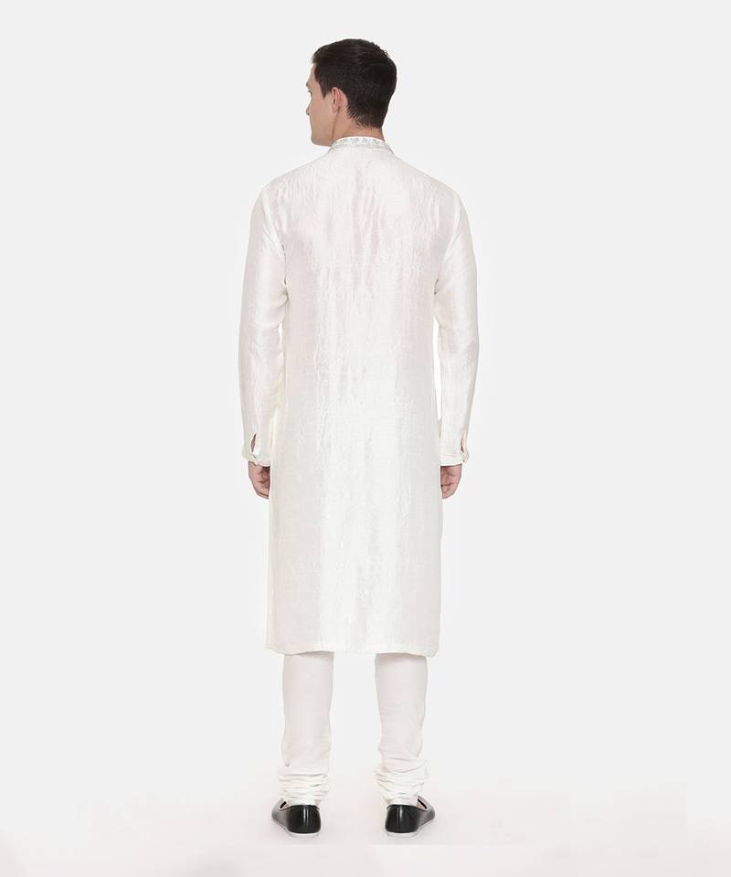 Ivory Silk Embroidered Kurta Set