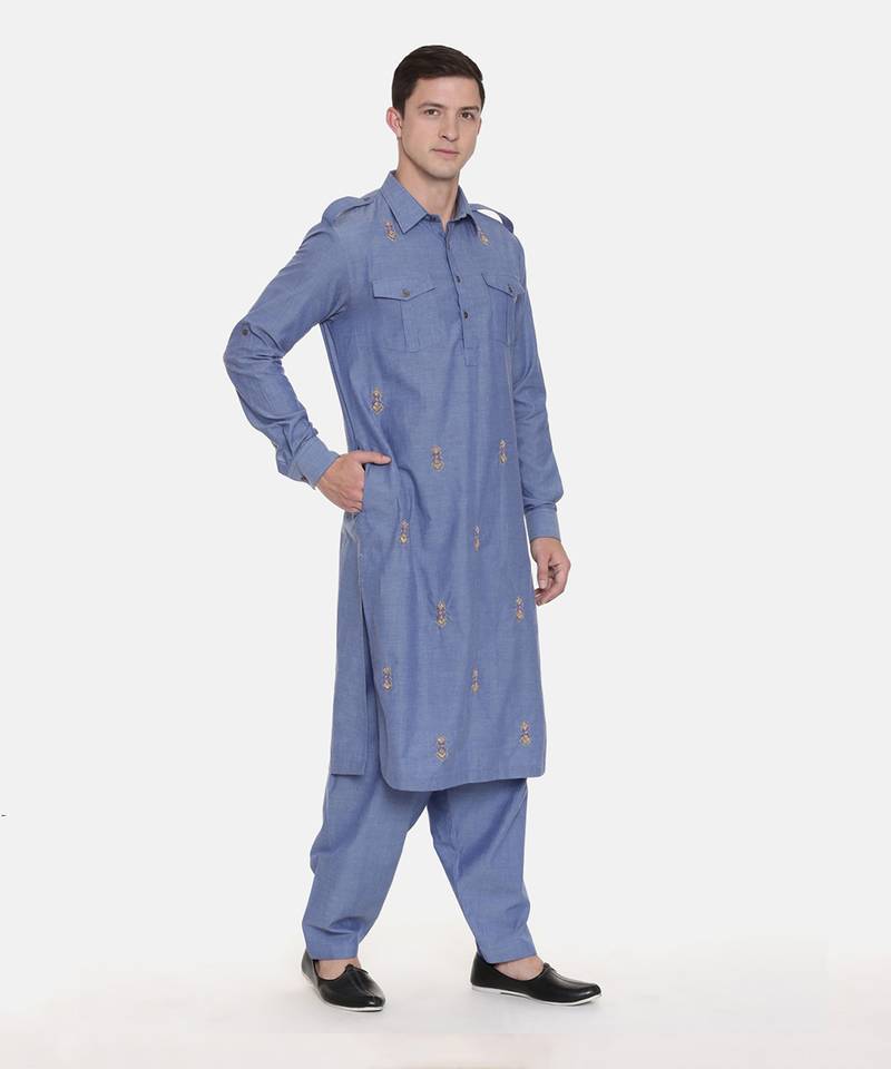 Pathani Blue Kurta Set