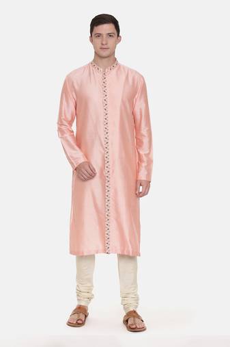 Silk Pink Embroidred Kurts Set