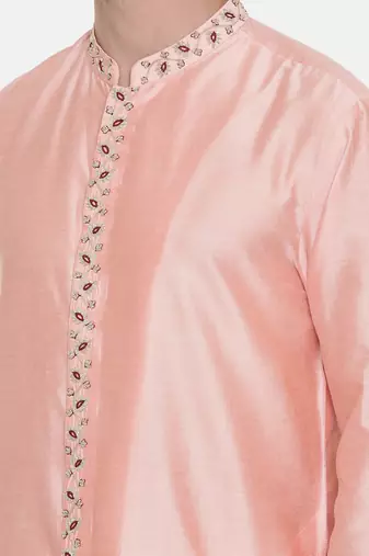 Silk Pink Embroidred Kurts Set