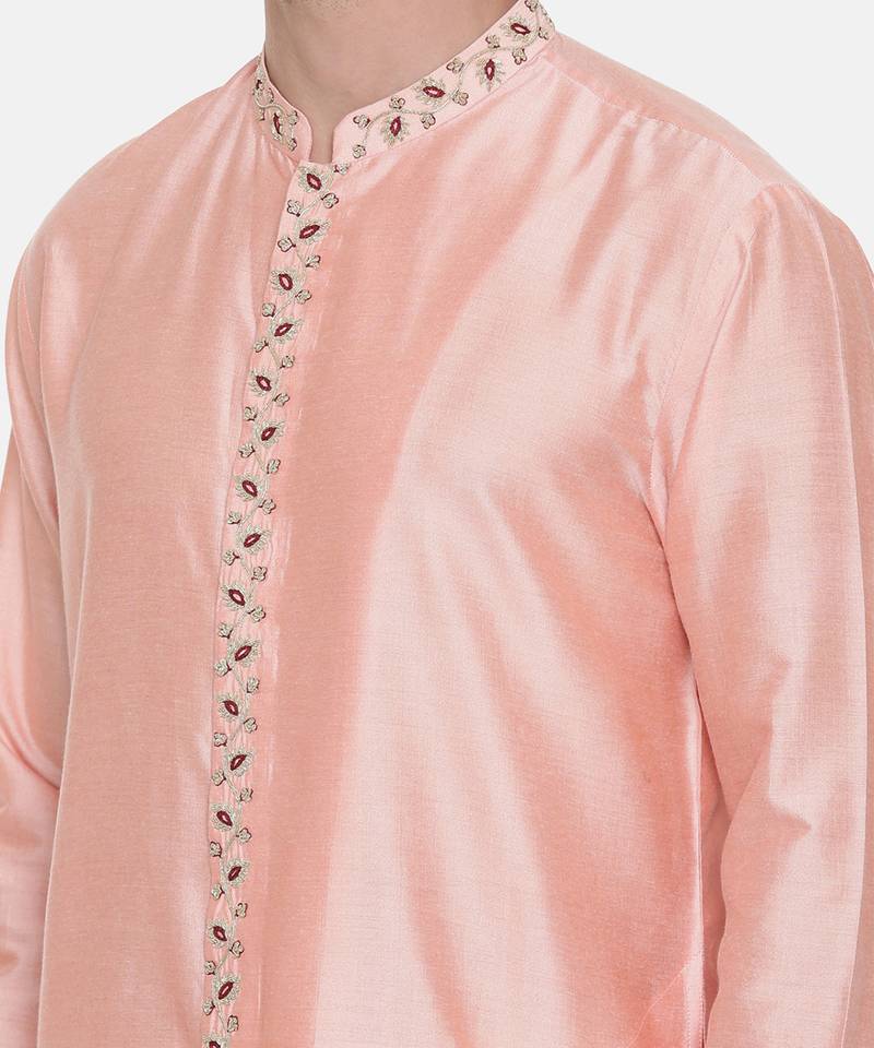 Silk Pink Embroidred Kurts Set