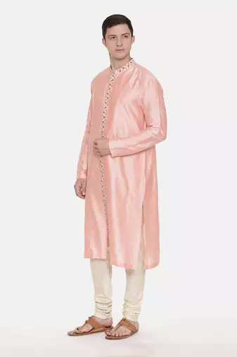 Silk Pink Embroidred Kurts Set