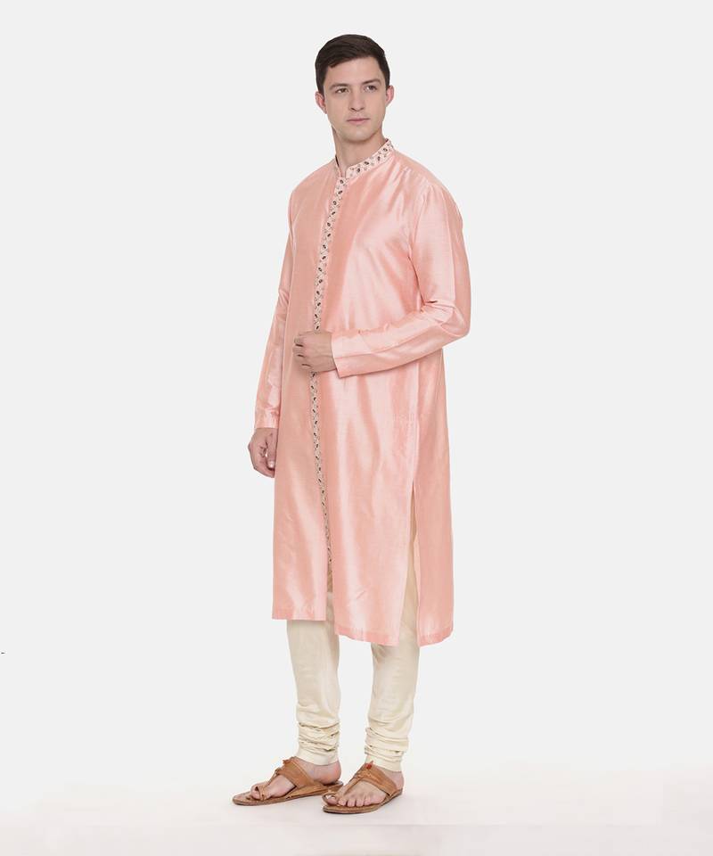 Silk Pink Embroidred Kurts Set
