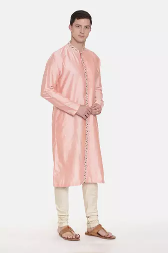 Silk Pink Embroidred Kurts Set