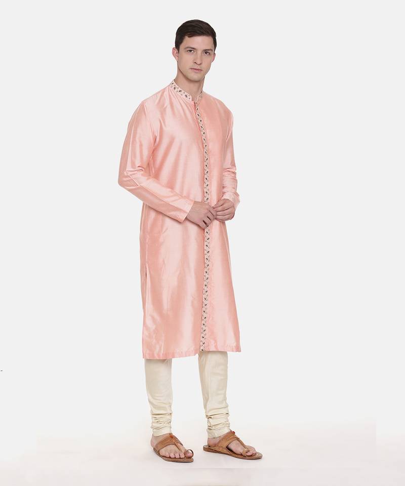 Silk Pink Embroidred Kurts Set