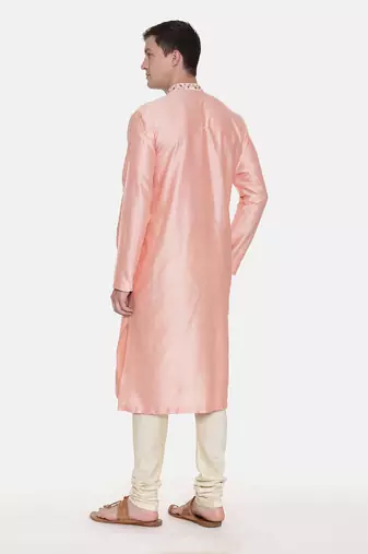 Silk Pink Embroidred Kurts Set