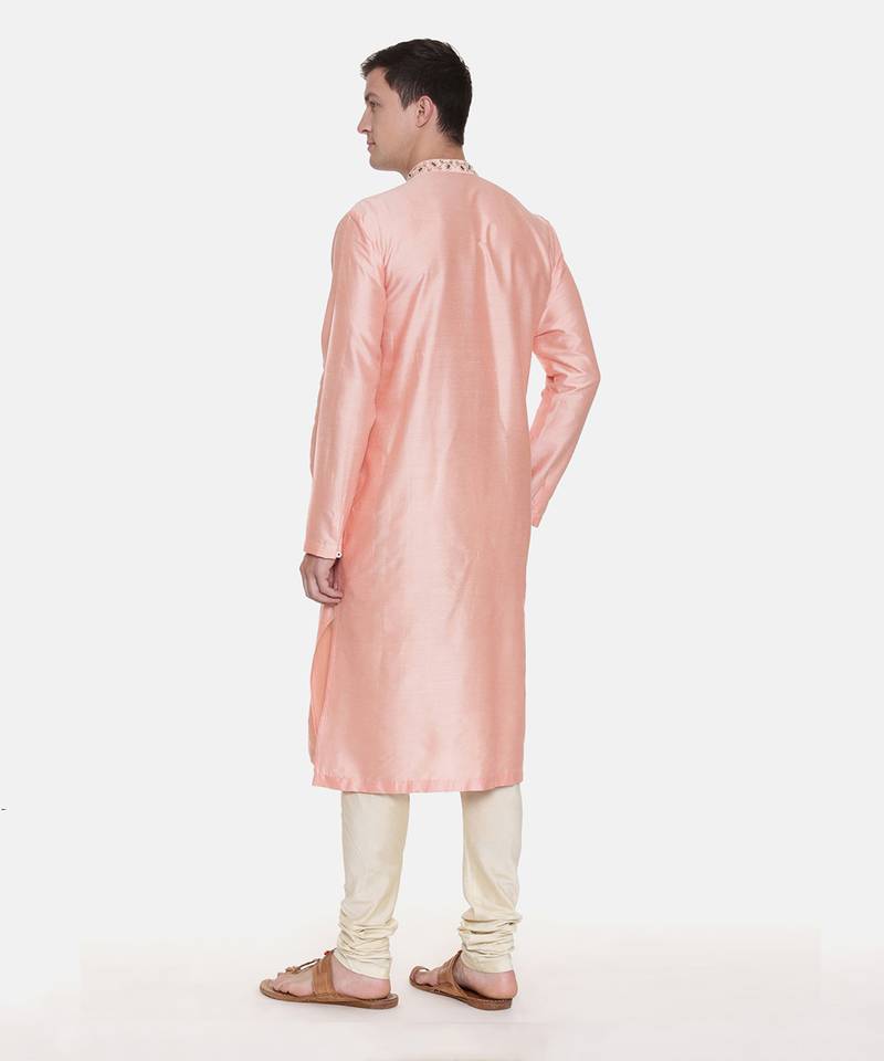 Silk Pink Embroidred Kurts Set