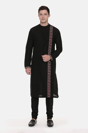 Black Silk Embroidered Kurta Set