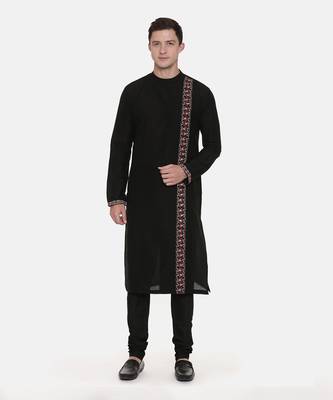 Black Silk Embroidered Kurta Set 1