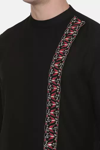 Black Silk Embroidered Kurta Set