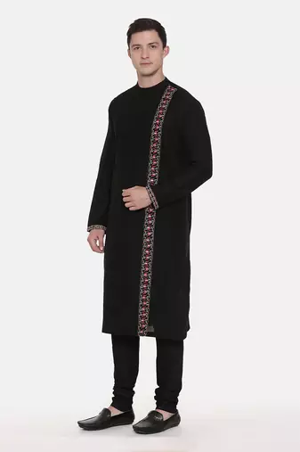 Black Silk Embroidered Kurta Set