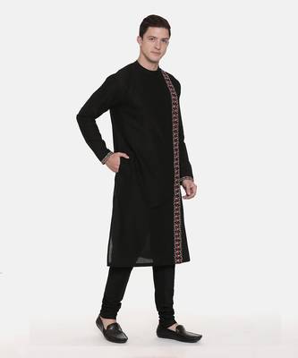 Black Silk Embroidered Kurta Set 4
