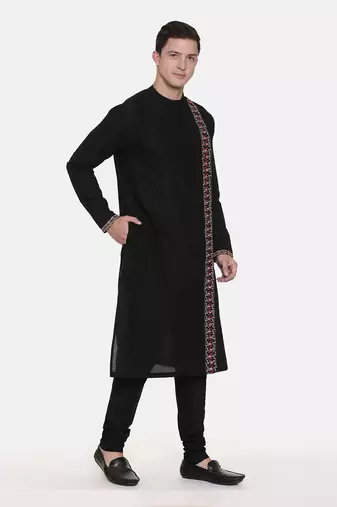 Black Silk Embroidered Kurta Set