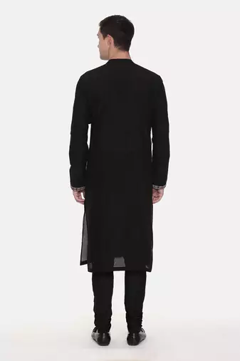 Black Silk Embroidered Kurta Set