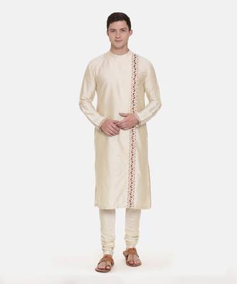 Beige Silk Embroidered Kurta Set 1