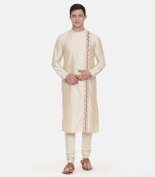 Beige Silk Embroidered Kurta Set