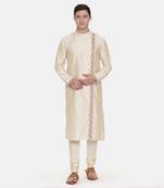 Beige Silk Embroidered Kurta Set