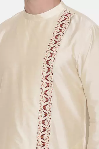 Beige Silk Embroidered Kurta Set