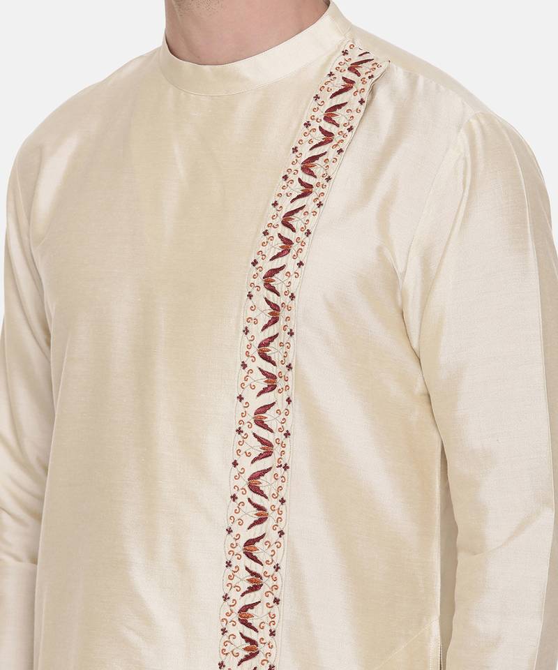 Beige Silk Embroidered Kurta Set