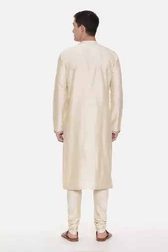 Beige Silk Embroidered Kurta Set