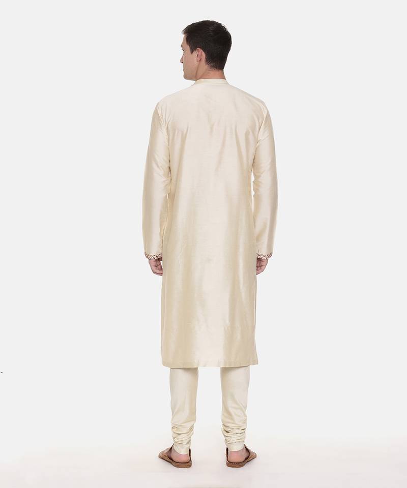 Beige Silk Embroidered Kurta Set