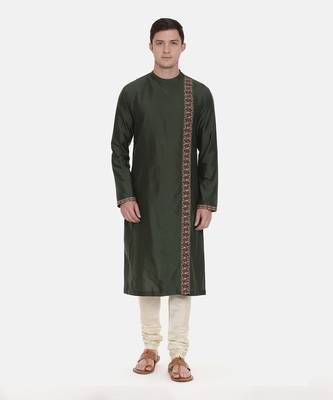 Green Silk Embroidered Kurta Set 1
