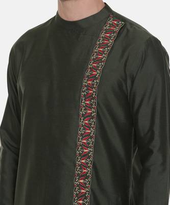 Green Silk Embroidered Kurta Set 2