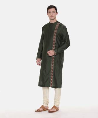 Green Silk Embroidered Kurta Set 3