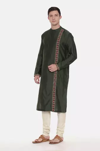 Green Silk Embroidered Kurta Set