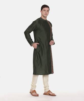 Green Silk Embroidered Kurta Set 4