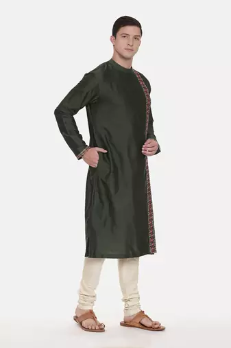 Green Silk Embroidered Kurta Set