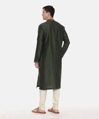 Green Silk Embroidered Kurta Set 5