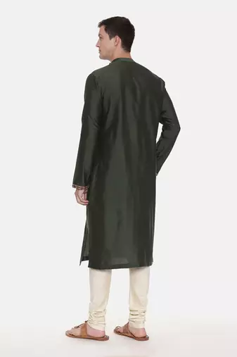 Green Silk Embroidered Kurta Set