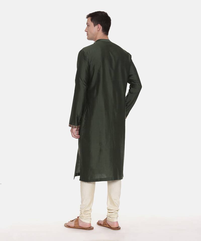 Green Silk Embroidered Kurta Set