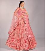 Rose Pink Floral Embroidered Net Wedding Lehenga Choli