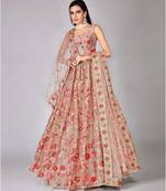 Mauve Floral Embroidered Net Wedding Lehenga Choli